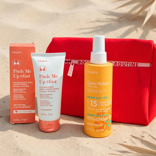 PUPA KIT Estate Seno Perfetto - Push Me Up #fast 75ml + Latte Solare SPF15 200ml + Beauty OMAGGIO